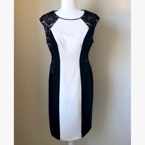 Calvin Klein Dresses & Skirts - Calvin Klein Lace Trim Black & White Sheath Dress